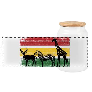 Silhouettes de la savane aux couleurs rastafaries - Boîte à biscuits avec couvercle en bois - blanc - Devant