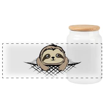 paresseux dans la poche bande dessinée dessin animé icône drôle - Boîte à biscuits avec couvercle en bois - blanc - Devant