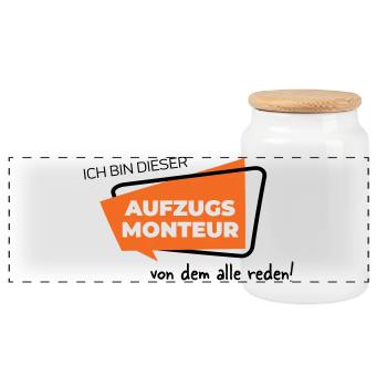 Aufzugsmonteur - Panorama Keksdose mit Holzdeckel - Weiß - Vorne