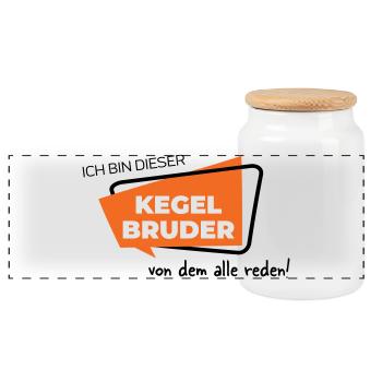 Ich bin dieser Kegelbruder von dem alle reden - Panorama Keksdose mit Holzdeckel - Weiß - Vorne