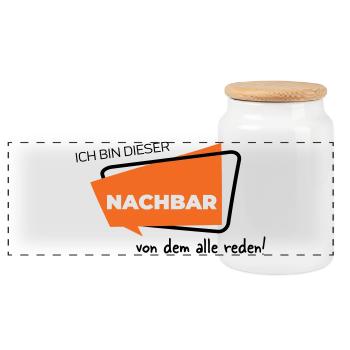 Ich bin dieser Nachbar von dem alle reden - Panorama Keksdose mit Holzdeckel - Weiß - Vorne