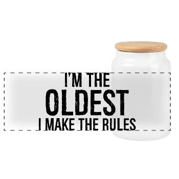 I'm the oldest I make the rules - Panorama Keksdose mit Holzdeckel - Weiß - Vorne