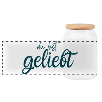 Du bist geliebt wellenblau - Panorama Keksdose mit Holzdeckel - Weiß - Vorne