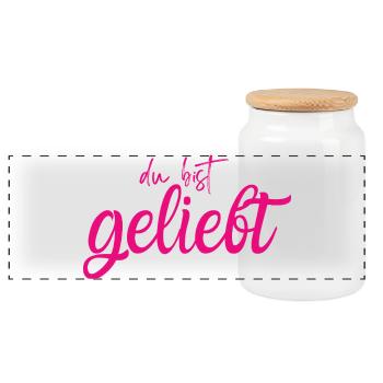 Du bist geliebt - Panorama Keksdose mit Holzdeckel - Weiß - Vorne