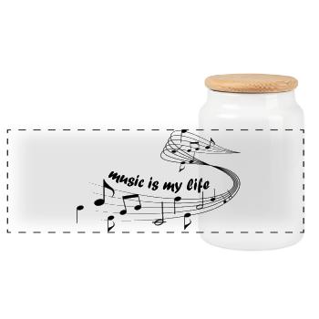 music is my life - Panorama Keksdose mit Holzdeckel - Weiß - Vorne