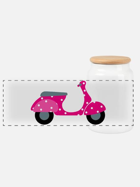 Roller Dots pink Punkte Muster Retro Vintage Fan - Panorama Keksdose mit Holzdeckel - Weiß