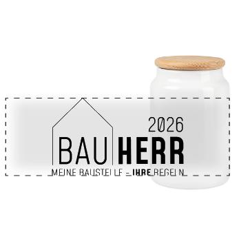 Builder 2026 - My construction site YOUR rules - Panoramic Cookie Jar with Wooden Lid - white - Front