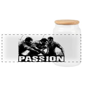Rugby intense en noir et blanc - Boîte à biscuits avec couvercle en bois - blanc - Devant