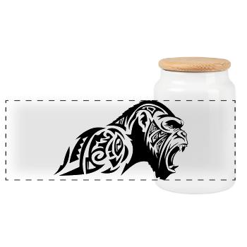 Gorille Bête Tribal - Boîte à biscuits avec couvercle en bois - blanc - Devant