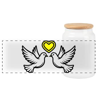 Wedding Dove Couple Couple Heart - Panoramic Cookie Jar with Wooden Lid - white - Front