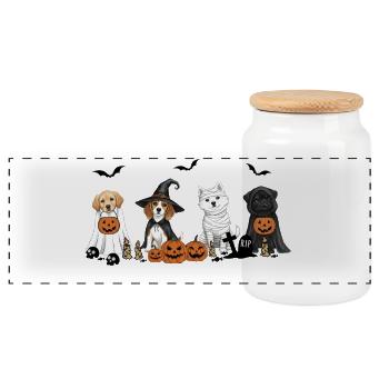 Hunde-Halloween - Panorama Keksdose mit Holzdeckel - Weiß - Vorne