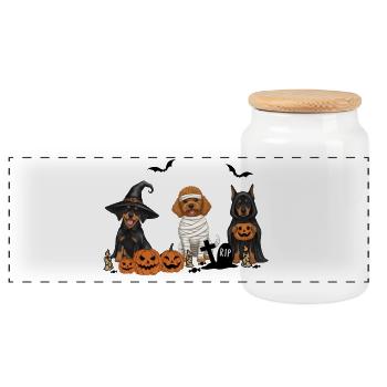 Hunde-Halloween - Panorama Keksdose mit Holzdeckel - Weiß - Vorne