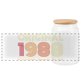 "ORIGINAL 1988" Retro Tribute – Vintage Ikonen - Panorama Keksdose mit Holzdeckel - Weiß - Vorne