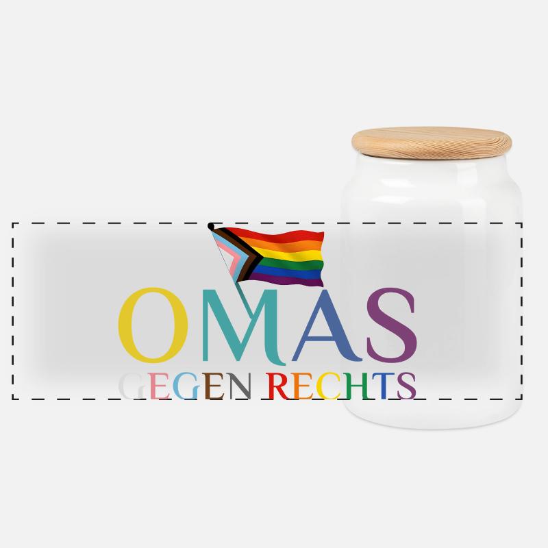Omas gegen Rechts Regenbogen Flagge - Panorama Keksdose mit Holzdeckel - Weiß