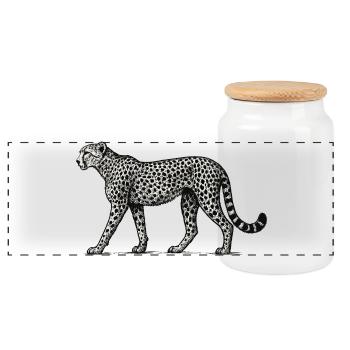 Black and White Leopard Pattern - Panoramic Cookie Jar with Wooden Lid - white - Front