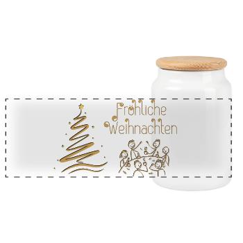 Merry Christmas convivial round in Advent - Panoramic Cookie Jar with Wooden Lid - white - Front