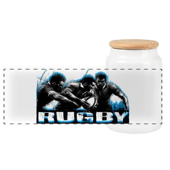 rugby - Panoramic Cookie Jar with Wooden Lid - white - Front