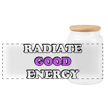 Radiate Good Energy Typography - Panoramic Cookie Jar with Wooden Lid - white - Front