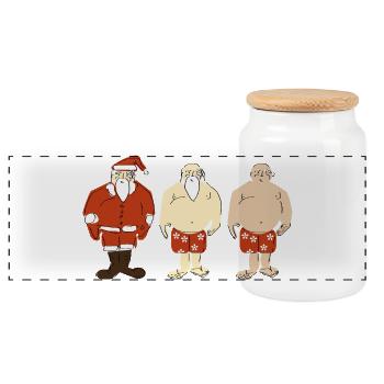 Drei Santa Hawaii Look - Panorama Keksdose mit Holzdeckel - Weiß - Vorne