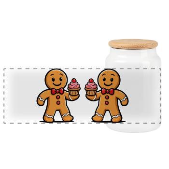 Double Gingerbread Cupcake Duo - Panoramic Cookie Jar with Wooden Lid - white - Front