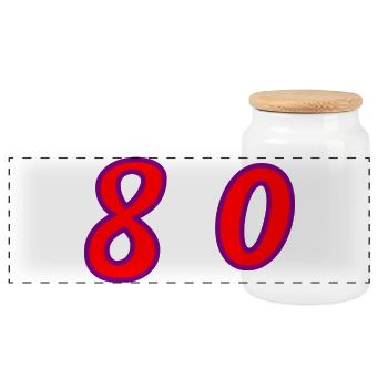 80. 80 JAHRE. 80. JUBILÄUM. 80-JAHRES-JUBILÄUM. - Panorama Keksdose mit Holzdeckel - Weiß - Vorne