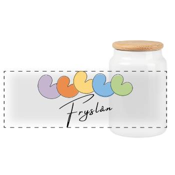 Pompeblêd Rainbow - Frisian colored Pompeblêdjes - Panoramic Cookie Jar with Wooden Lid - white - Front