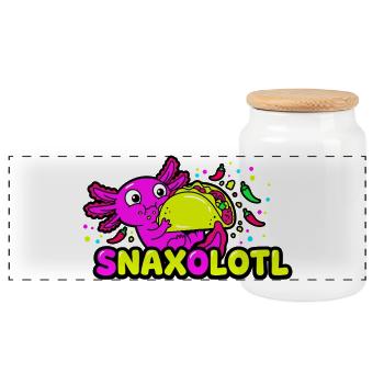 Snaxolotl Taco Lover - Panoramic Cookie Jar with Wooden Lid - white - Front