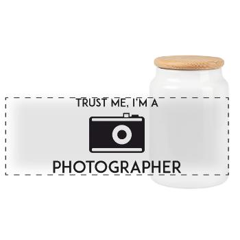 Trust Me I'm a Photographer - Panoramic Cookie Jar with Wooden Lid - white - Front