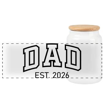Dad est 2026 – Stolzer Vater Geschenk für Papa - Panorama Keksdose mit Holzdeckel - Weiß - Vorne
