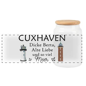 Cuxhaven, phares dessinés à la main, vieil amour - Boîte à biscuits avec couvercle en bois - blanc - Devant