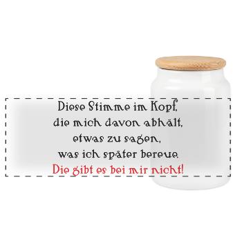 Stimme im Kopf: Niemals Bereuen - Panorama Keksdose mit Holzdeckel - Weiß - Vorne