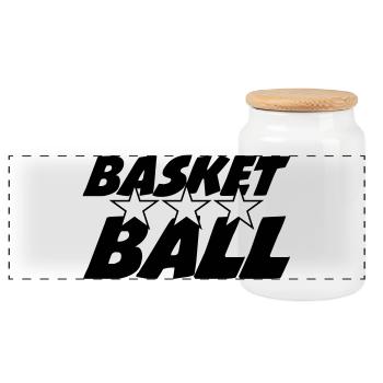 Basketball / Basketball / Basktet-Ball / Sport - Panorama Keksdose mit Holzdeckel - Weiß - Vorne