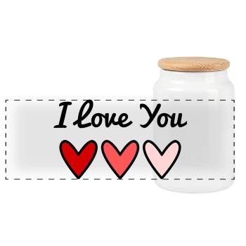 I LOVE YOU. I LOVE YOU. VALENTINE'S DAY. HEART - Panoramic Cookie Jar with Wooden Lid - white - Front