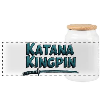 Katana Kingpin – Samurai Statement - Panoramic Cookie Jar with Wooden Lid - white - Front