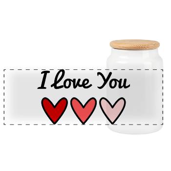 VALENTINSTAG. HERZ. ICH LIEBE DICH. ICH LIEBE DICH - Panorama Keksdose mit Holzdeckel - Weiß - Vorne