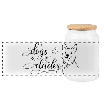 dogs over dudes - Panoramic Cookie Jar with Wooden Lid - white - Front