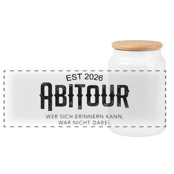 Abitour EST 2026 Travel Logo Shirt - Panoramic Cookie Jar with Wooden Lid - white - Front