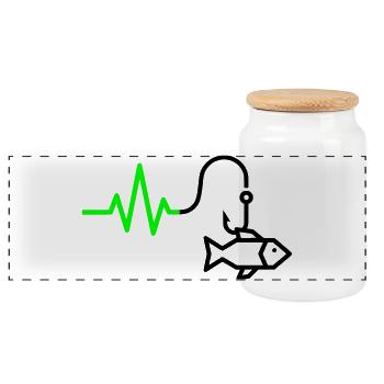 ECG Heart Rate Fish Hook Outline - Panoramic Cookie Jar with Wooden Lid - white - Front