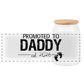 Promoted To Daddy 2026 Dad Gift Shirt - Panoramic Cookie Jar with Wooden Lid - white - Front