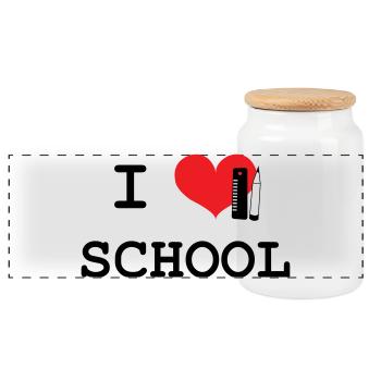 J'aime l'École : Motif Love School Iconique Noir - Boîte à biscuits avec couvercle en bois - blanc - Devant