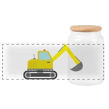 Bagger - Panorama Keksdose mit Holzdeckel - Weiß - Vorne
