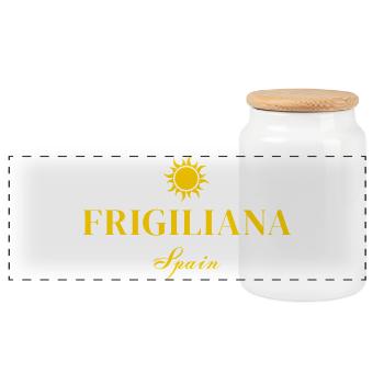 Frigiliana-Sonnenlogo - Panorama Keksdose mit Holzdeckel - Weiß - Vorne