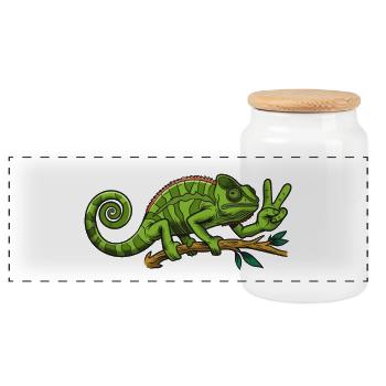 Chameleon Peace - Panoramic Cookie Jar with Wooden Lid - white - Front