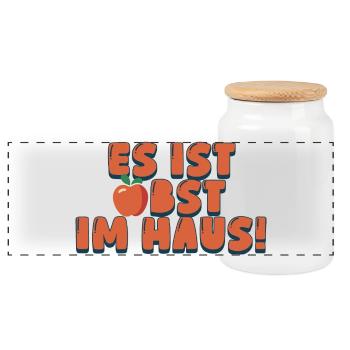 Es ist Obst im Haus - Panorama Keksdose mit Holzdeckel - Weiß - Vorne