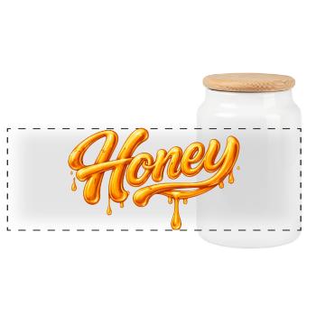 Honey lettering in flowing typography - Panoramic Cookie Jar with Wooden Lid - white - Front