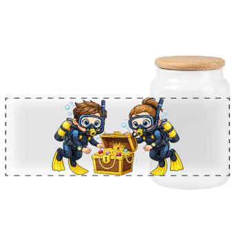 Taucher Schatzsuche Kinder Abenteuer Ozean - Panorama Keksdose mit Holzdeckel - Weiß - Vorne
