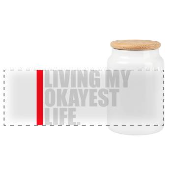 Living My Okayest Life Funny Mediocre Saying - Panoramic Cookie Jar with Wooden Lid - white - Front