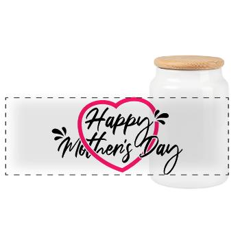 Happy Mothers Day Heart Gift Shirt - Panoramic Cookie Jar with Wooden Lid - white - Front
