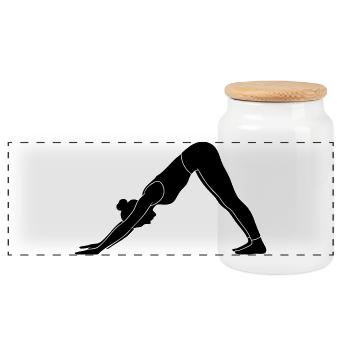 Downward Facing Dog Yoga Silhouette - Panoramic Cookie Jar with Wooden Lid - white - Front