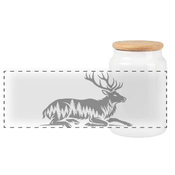 Deer - Panoramic Cookie Jar with Wooden Lid - white - Front
